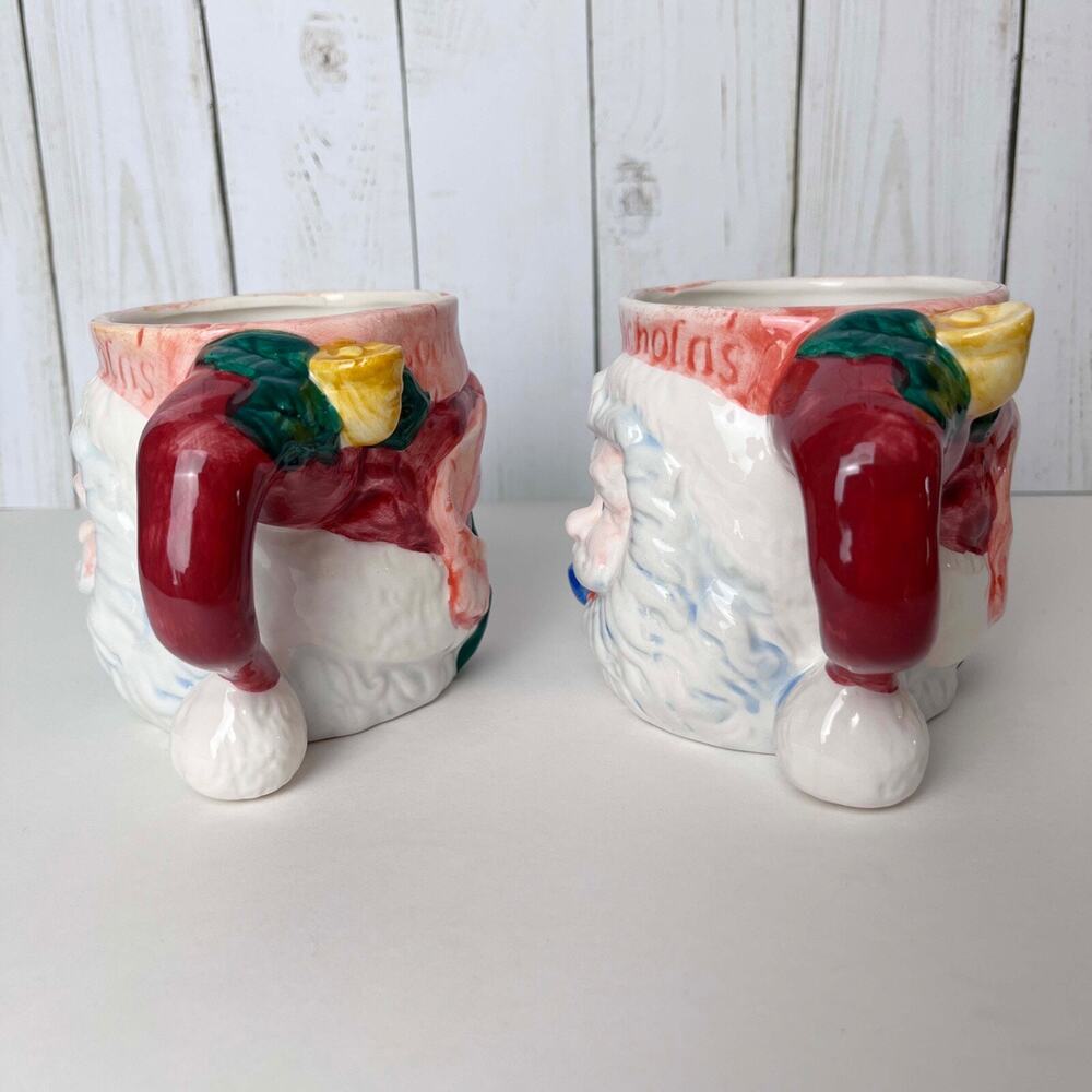 (2) Santa St Nicholas Ceramic Mug Cup Christmas Pipe Handpainted Papel Freelance - Picture 5 of 9